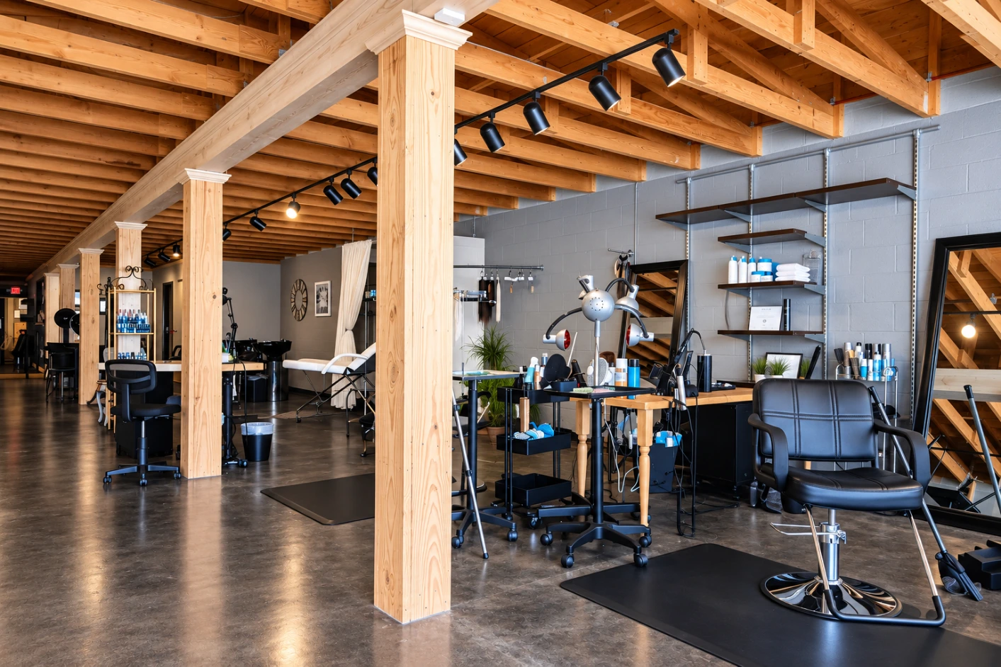 Modern rustic interior of Hive Salon in Duncan, OK